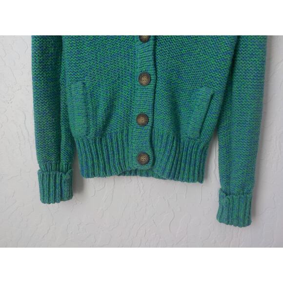 AEO American Eagle Outfitters Green Blue Wool Rabbit Hair Cardigan Sweater Small - Picture 4 of 11